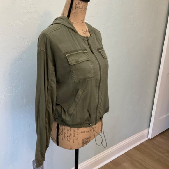 Anthropologie cargo jacket Marrakech olive green military army utility zip hood - Picture 10 of 11